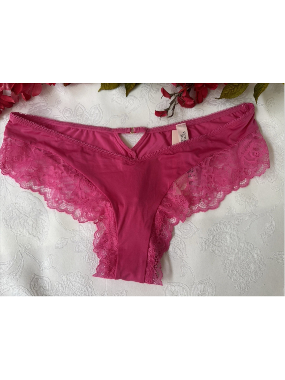VICTORIA'S SECRET M SILKY PINK CUT OUT BACK CHARM CHEEKY PANTIES NWT